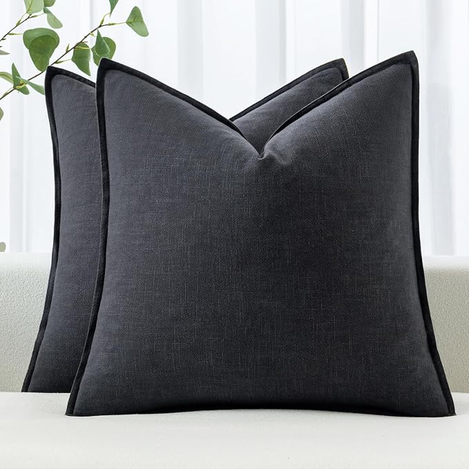MIULEE Decorative Linen Euro Sham Pillow Covers 22x22 Inch Dark Gray | Boho by MIULEE