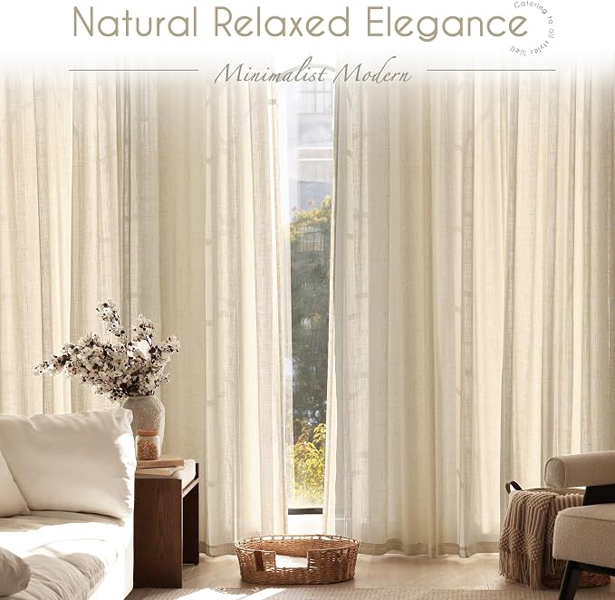 Greyish Beige Linen Curtain 120 inch Length 2 Panels Set Back Tab Light - Image 7