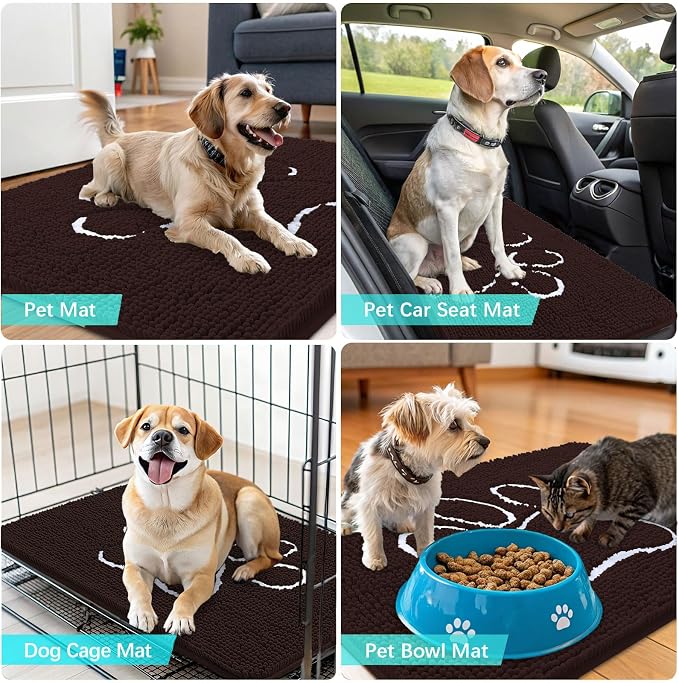 OLANLY Dog Door Mat for Muddy Paws 48x30, Paw Print Design Chenille Mud Mat | - Image 7