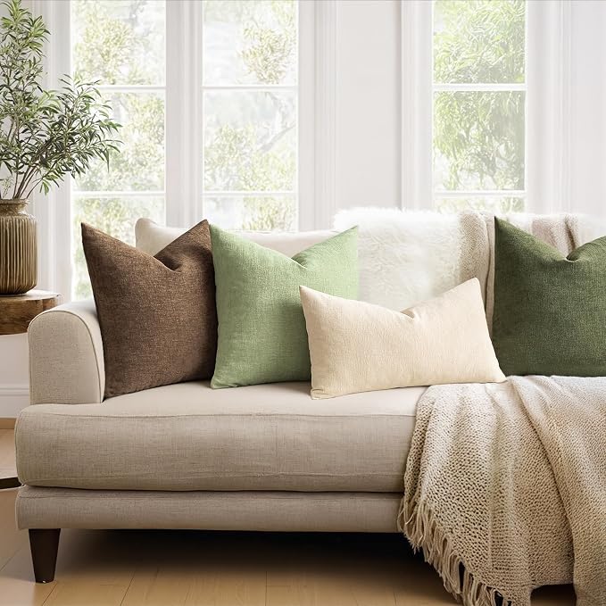 MIULEE Sage Green Chenille Couch Throw Pillow Covers, 20x20 | Set of 2 - Image 3