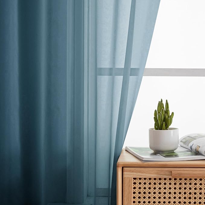 Simplebrand Dusty Blue Sheer Curtains 84 Inches Long, Light Filtering Rod - Image 3