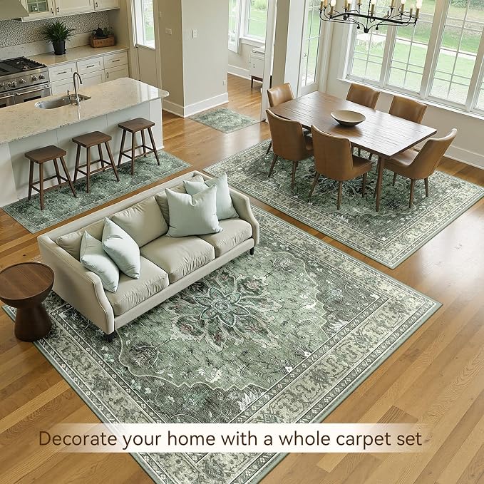 Area Rugs 5'x8' Washable Non-Slip, Floral Vintage Distress Print Pattern - Image 8