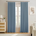 Dusty/Stone/Slate Blue Pleated Blackout Curtains 84 Inch Drop 2 Panels by KEQIAOSUOCAI