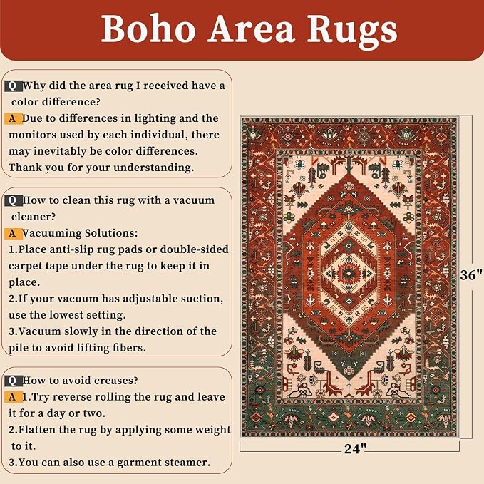 SERISSA 2x3 Washable Non Slip Boho Small Area Rug - Image 2