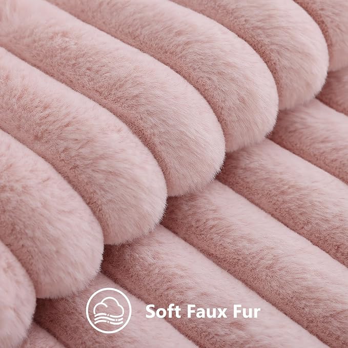 decorUhome Fall Faux Fur Throw Pillow Covers 24x24 Set of 2 Pink | Decorative - Image 2