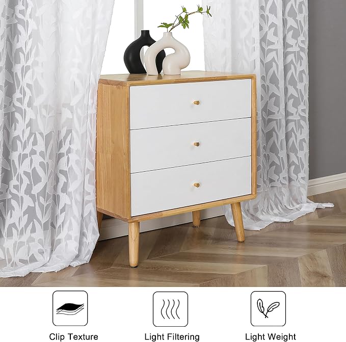 Lecloud Leia White Sheer Curtains 84 Inches Long 2 Panels, Semi Sheer Jacquard - Image 9
