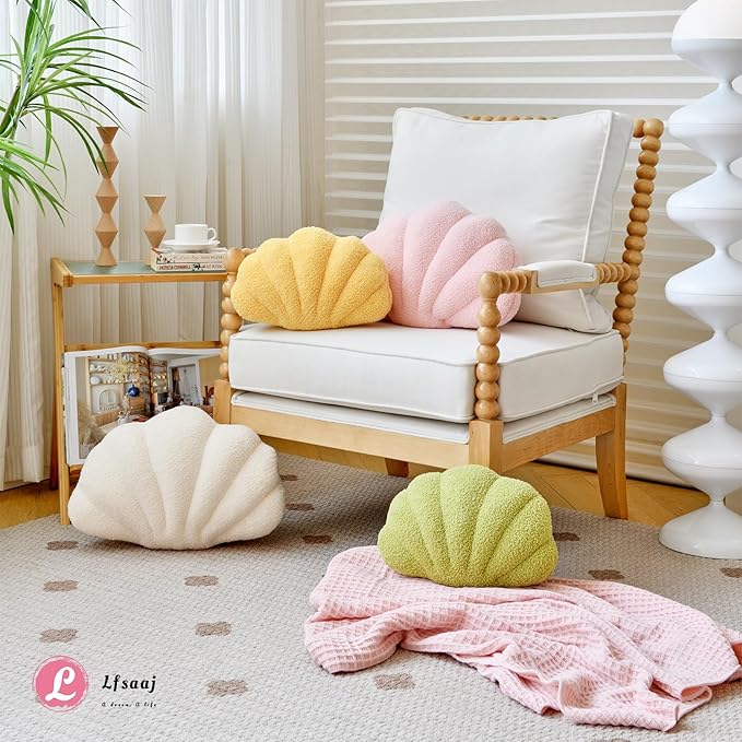 Seashell Throw Pillows, Shell Shaped Throw Pillows, Soft Home Decorative Pillow Plush Cushion for Bed Couch Living Sofa Room Decor Accent Throw Pillow (13x10 Inch, Pink Purple)