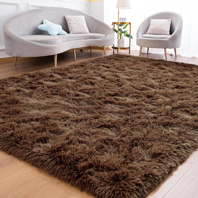 Goideal Fluffy Rug for Bedroom Living Room, 4x6 Brown Area Rugs, Faux Fur Shag by Goideal