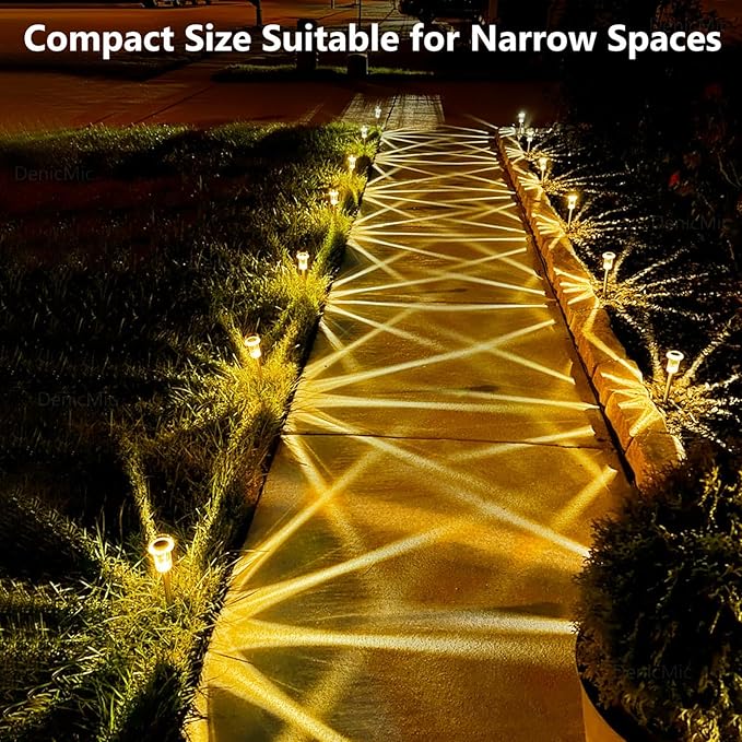 DenicMic Solar Lights Outdoor 10 Pack Waterproof 3000K Warm White LED Acrylic lamp Head Stainless Steel Stake for Landscape Lighting Path Walkway Sidewalk Backyard Patio Decor