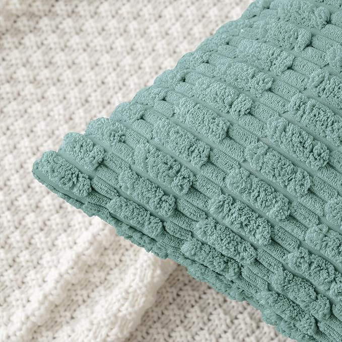 MIULEE Corduroy Decorative Throw Pillow Covers 18x18 Teal Green Pack of 2 | - Image 2