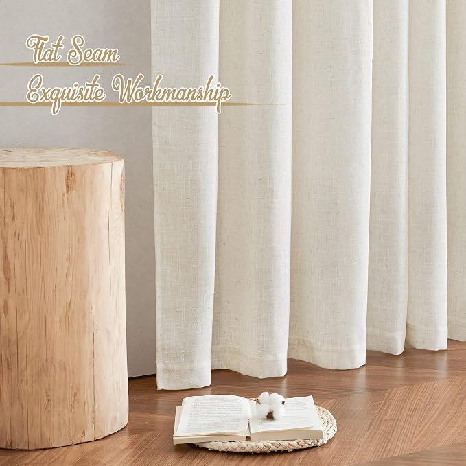 NICETOWN Linen Curtains 90 inches Long, Rod Pocket & Back Tab Semi Sheer Flax - Image 7
