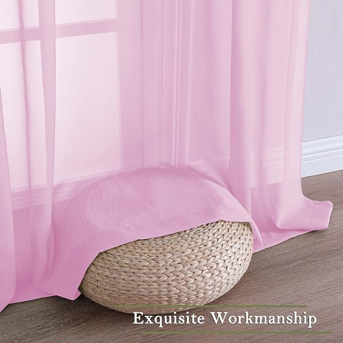Light Pink Sheer Curtains for Living Room 96 Inches Long 2 Pcs, Airy Solid - Image 7