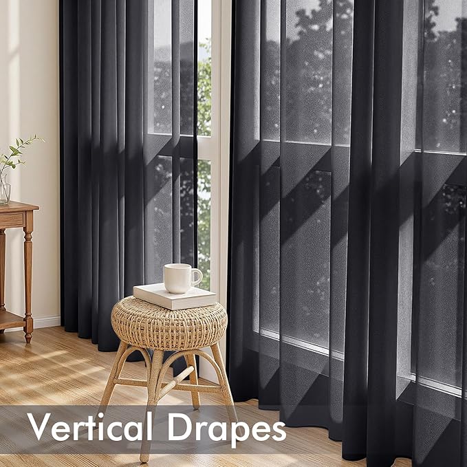 MIULEE Black Sheer Curtains 90 Inches Long 4 Panels 42 x 90 Inches | Light - Image 5