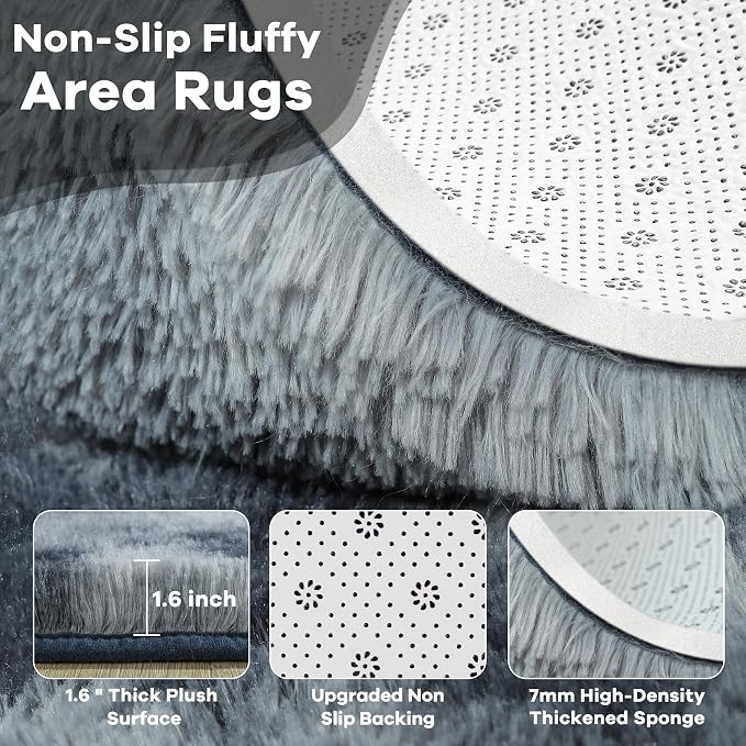 4x6 Tie-Dyed Blue and Grey Fluffy Soft Area Rug Non-Slip - Image 4