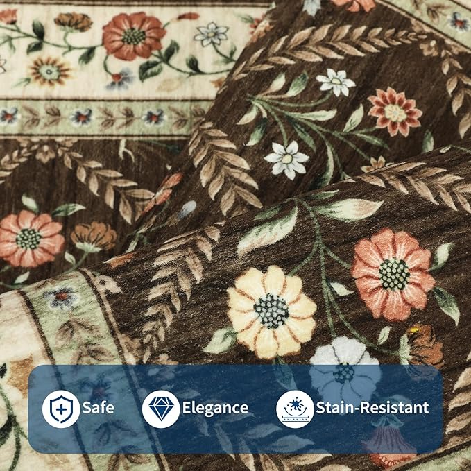 Large Entryway Rug 3x5 Floral Washable Area Rugs Vintage Soft Non-Slip Small - Image 4