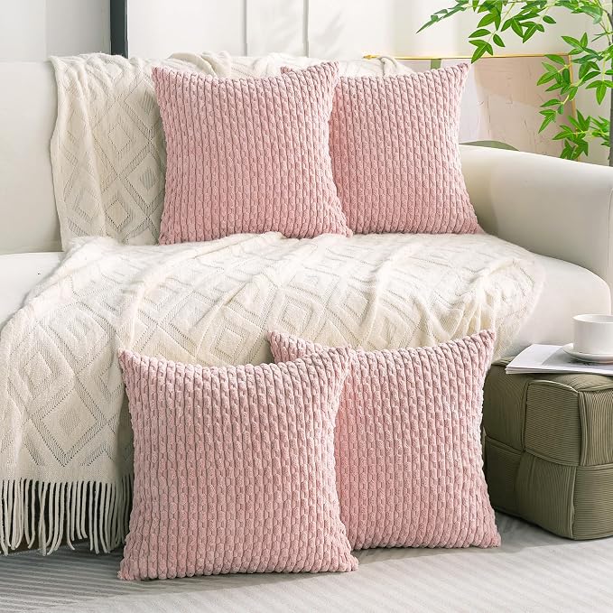 Set of 4 Light Pink Decorative Throw Pillow Covers 12x20 Inch Corduroy Pillow - Image 7