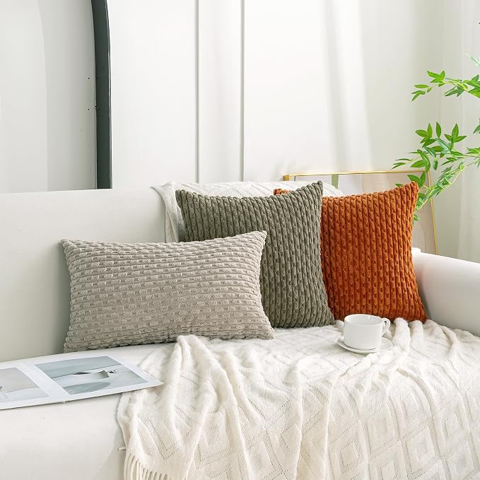 Set of 4 Olive Green Decorative Throw Pillow Covers 24x24 Inch Corduroy Pillow - Image 3