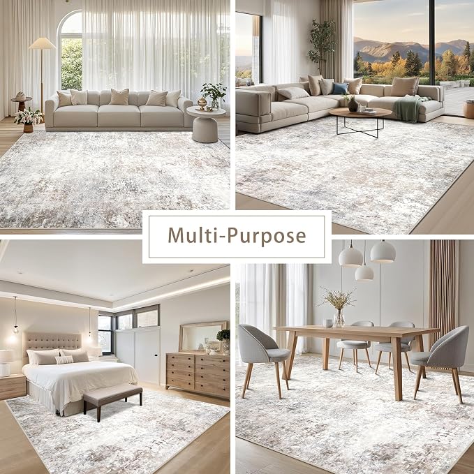 Beige Grey Washable Rugs 4x6 Area Rugs - Image 4