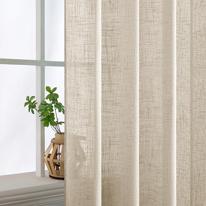 MIULEE Beige Linen Curtains 63 Inch Length 2 Panels - Image 5