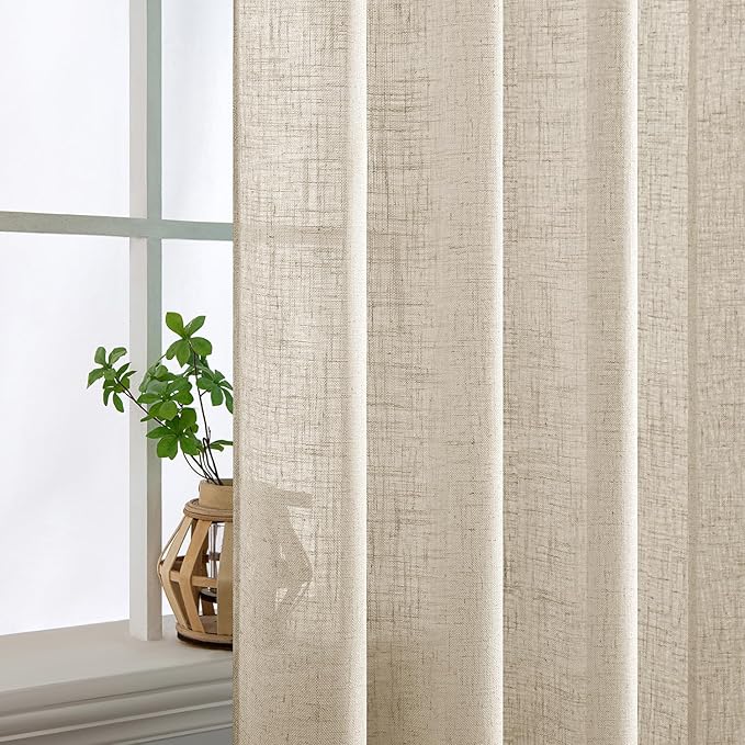 MIULEE Beige Linen Curtains 108 Inches Long 2 Panels - Image 5