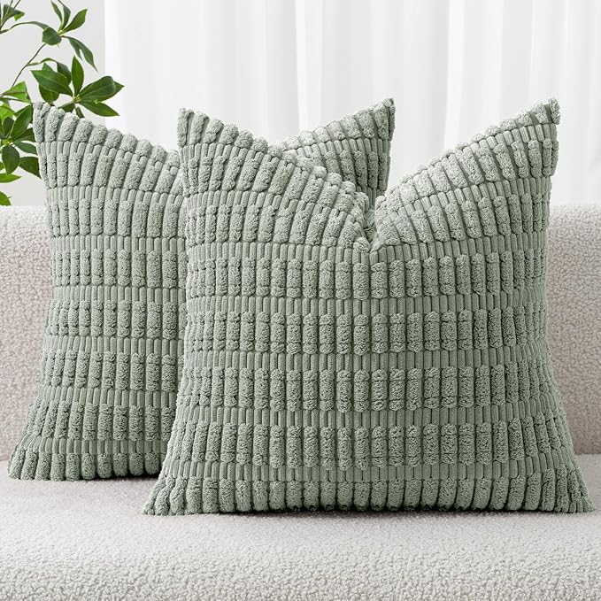MIULEE Euro Sham Corduroy Decorative Throw Pillow Covers 22x22 Grey Green | by MIULEE