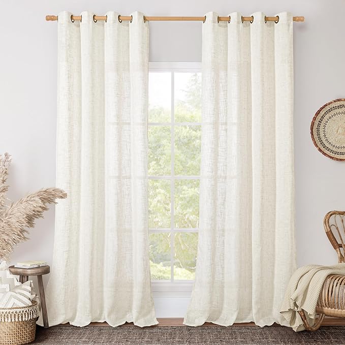 LAMIT Cream Linen Sheer Curtains 84 inch by LAMIT