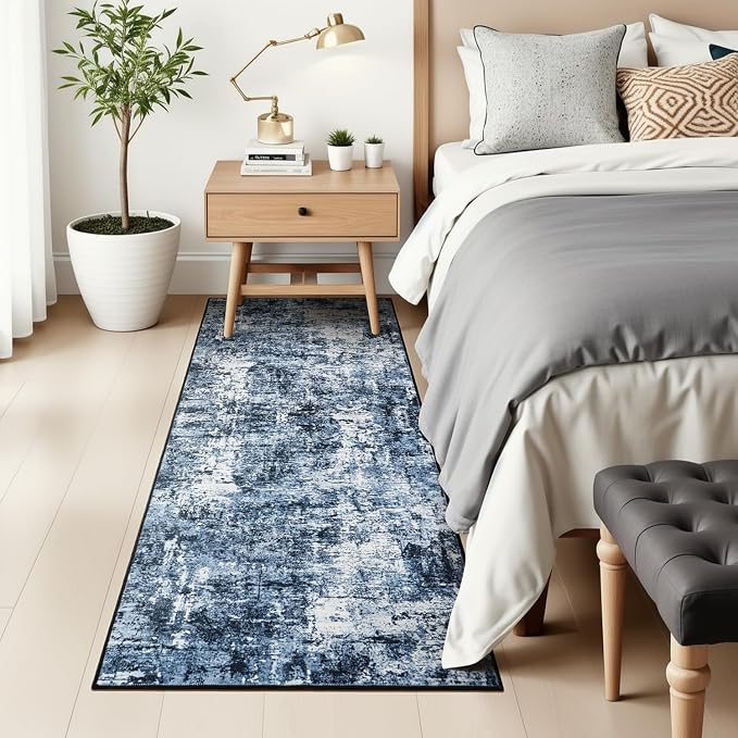 Rugflix 2x7 Runner Rug for Hallway, Washable Navy Blue Kitchen Runners | - Image 9