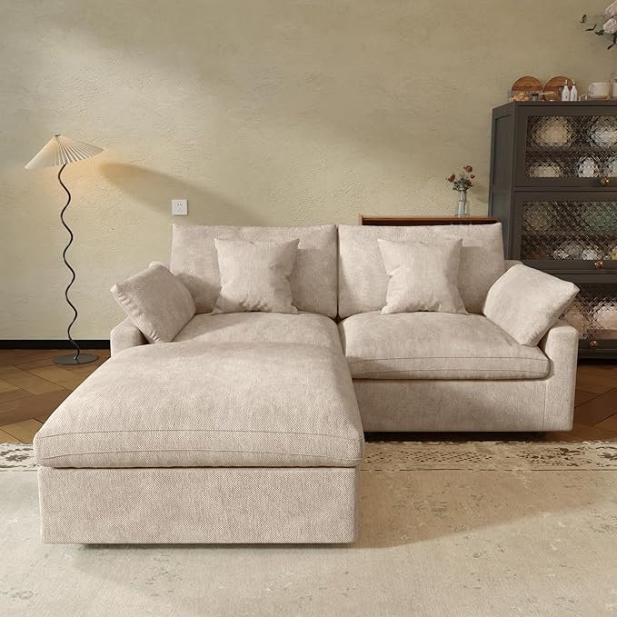 JACH Sectional Couches for Living Room, Cloud Sectional Couch with Deep Seat, Love Seat Modular Sofa with Chaise Ottoman, Covers Removeable & Washable, Sofas Furniture for Living Room, Khaki