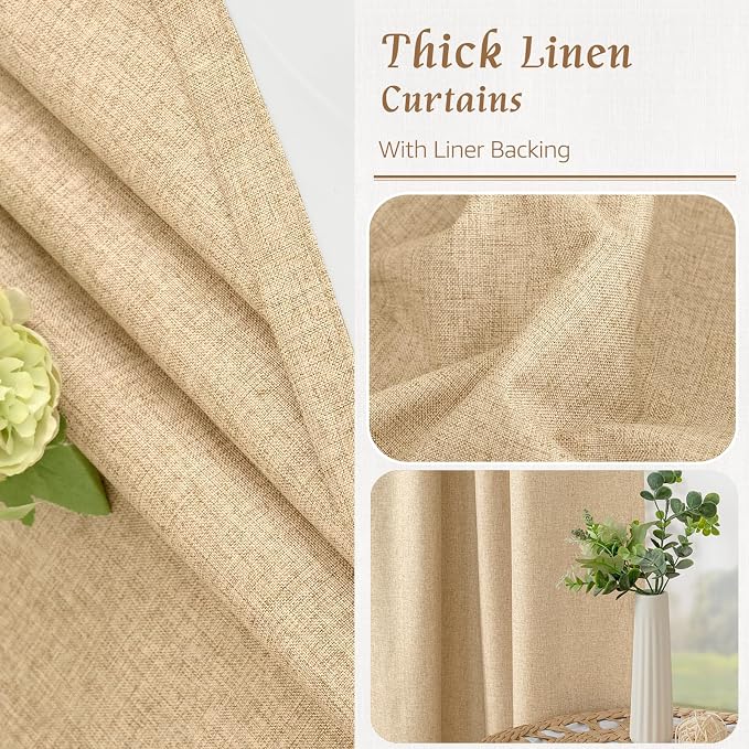 Natural Linen 100% Blackout Window Curtains - Image 8