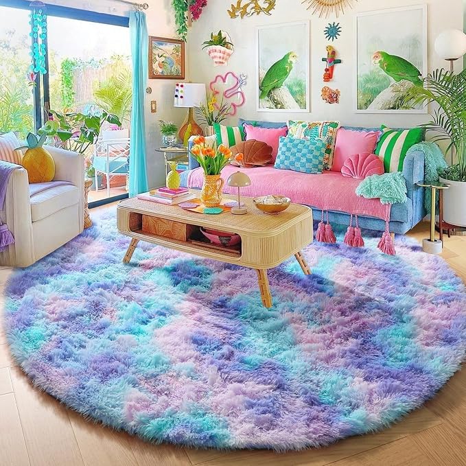 Amdrebio Purple Rainbow Round Rug 4Ft - Image 6