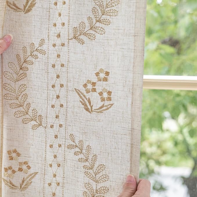jinchan Belrose Linen Curtains for Bedroom Floral Curtains 84 Inch Length Linen - Image 4