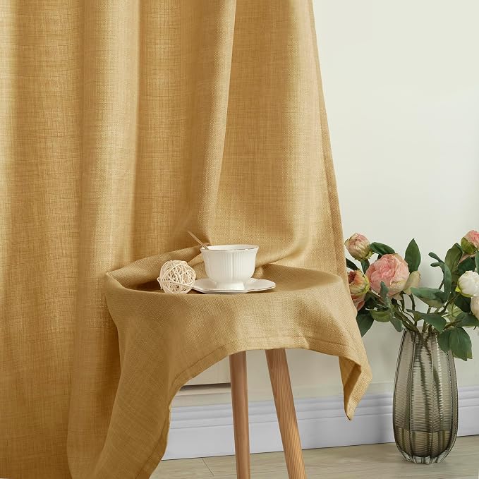 LAMIT Caramel Brown Linen Curtains 54 Inch - Image 7