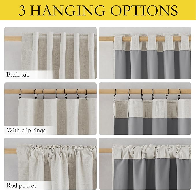NICETOWN 100% Black Out Curtains 63 inch Long 2 Panels, Thermal Insulated Short - Image 2