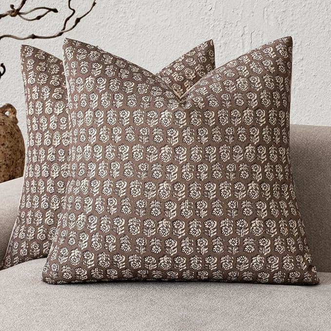 Foindtower Set of 2 Decorative Neutral Floral Print Throw Pillow Covers Vintage by Foindtower