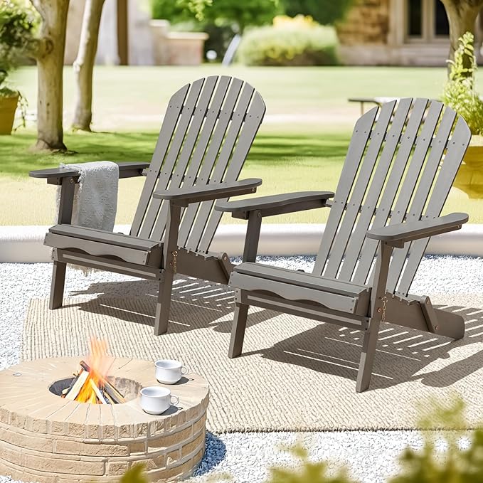 Idzo Outdoor Adirondack Chair Set of 2, Pre-Assembled Backrest, Patio Furniture Set, Outdoor Furniture for Garden, Porch, Deck, Firepit