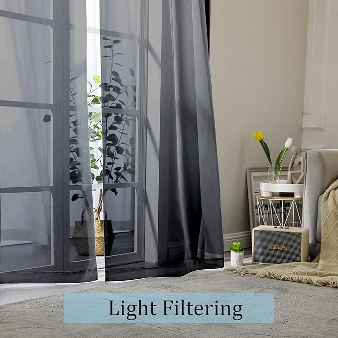 OWENIE Sheer Curtains Living Room 54 inches Long, Rod Pocket Curtain Sheers - Image 4