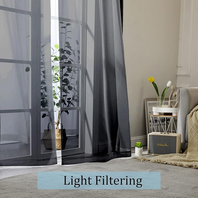 Black Sheer Curtains 90 Inches Long 2 Panels Set, Elegant Sheer Curtains - Image 2