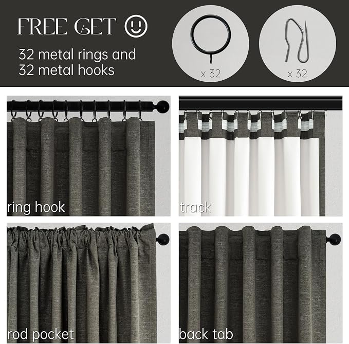 Topfinel 108 Inch Curtains 2 Panels Set Charcoal Grey Curtains 108 Inches Long - Image 2