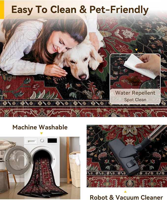 RELEANY Washable Area Rug, Square 6'x6', Water Repellent, Pet Friendly - Image 4
