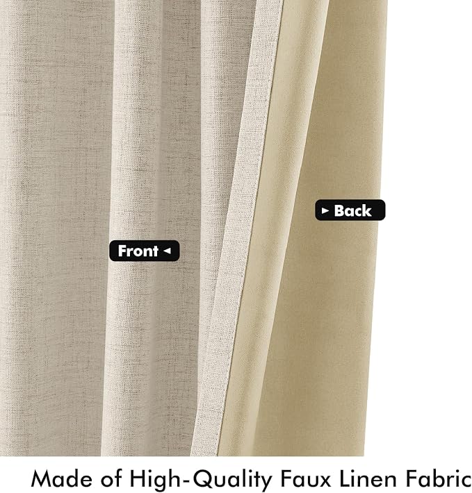 MIULEE 100% Blackout Linen Curtains 42 x 63 Inch Light Ivory 2 Panels | Thermal - Image 6