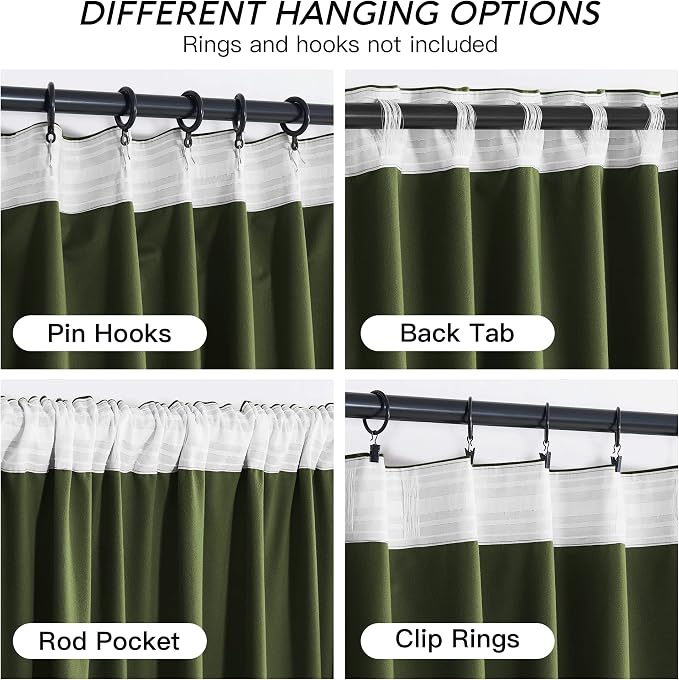 RYB HOME Green Velvet Curtains 108 inch, Solid Room Darkening Window Curtains - Image 4
