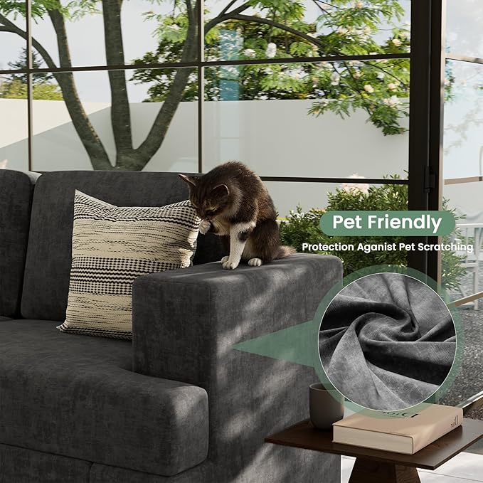 Sofa Couch, 3 Piece Set Comfy Sofa, 2 Loveseat & 3 Seater Sofa with Deep Seats for Living Room, Modern Sleeper Couch, Dark Grey Chenille