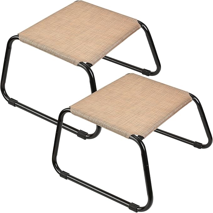 Outdoor Footstools for Patio,Backyard Patio Furniture Metal Frame Small Seat All Weather Footrest for Couch Patio Chairs 2 Pieces Beige