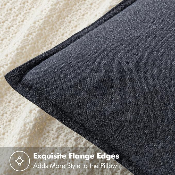 MIULEE Decorative Linen Pillow Covers 18x18 Inch Dark Gray | Boho Farmhouse​ - Image 2