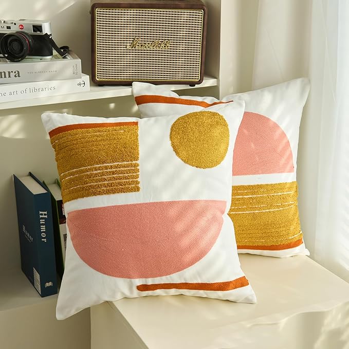 HOdo Home 2PCS 18x18 Pillow Covers-Throw Pillow Cover,Tufted Boho Jacquard Pillow Covers,Farmhouse Decorative Pillow Cover,Pillow Cases for Couch,Sofa,Bed,Chair,Living Room,Home Decor