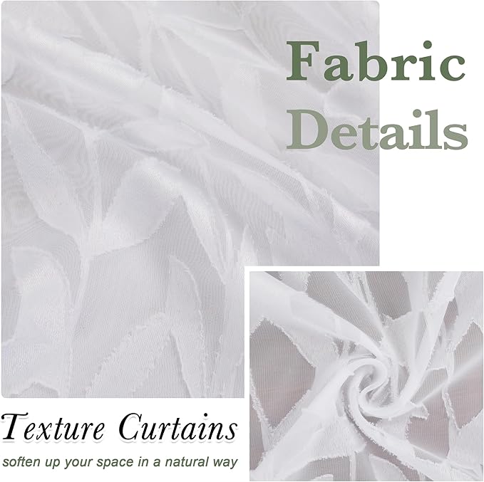 Lecloud Leia White Sheer Curtains 30 Inch Length 2 Pieces, Breathable Jacquard - Image 9