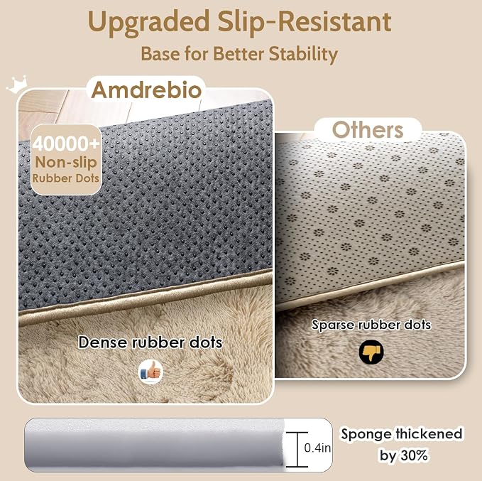 Amdrebio Beige Boho Fluffy Shag Neutral Area Rug 5x7 - Image 6