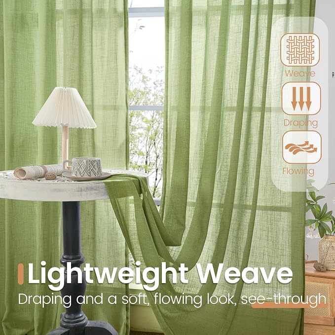 BGment Olive Green Linen Curtains - Image 4
