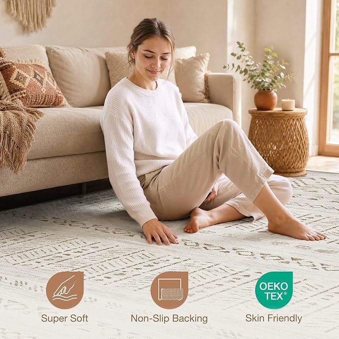 cotiled Boho 5x7 Area Rugs for Living Room: Soft Moroccan Washable Rug | Solve - Image 4