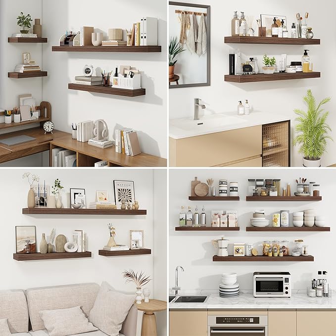 fuqing Floating Shelves for Wall, Bathroom Shelf Wall Mounted for Storage, Shelves with Invisible Bracket for Bedroom, Kitchen, Living Room, Farmhouse Small Book Shelf, 55 Inch Set of 2, Walnut